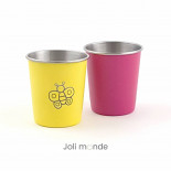 DUO Timbales 180 ml inox coloré . motif gravure PAPILLON & pink  - JOLI MONDE