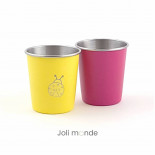DUO Timbales 180 ml inox coloré . motif gravure PAPILLON & pink  - JOLI MONDE
