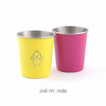 DUO Timbales 180 ml inox coloré . motif gravure PAPILLON & pink  - JOLI MONDE