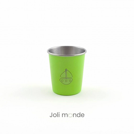 DUO Timbales 180 ml inox coloré . motif gravure BATEAU & blues  - JOLI MONDE