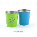 DUO Timbales 180 ml inox coloré . motif gravure GECKO & blues  - JOLI MONDE