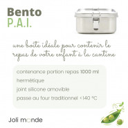 Boite repas PAI . Bento inox 18.5 x 13.5 cm . JOLI MONDE