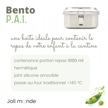 Boite repas PAI . Bento inox 18.5 x 13.5 cm . JOLI MONDE 2