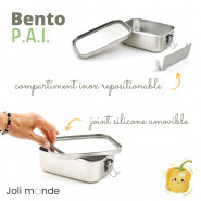Boite repas PAI . Bento inox 18.5 x 13.5 cm . JOLI MONDE