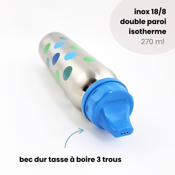Tasse à boire inox isotherme 270 ml POIS BLEU . Organic Kidz