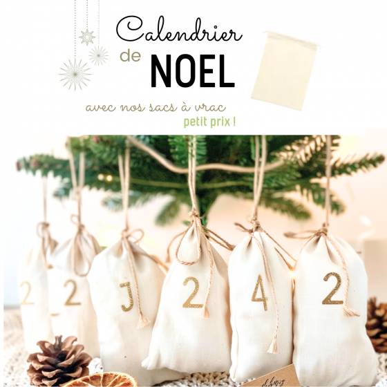 Set 25 sacs coton bio Calendrier Avent . Small 15 x 25 cm