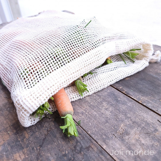 Sac à vrac .  maille filet . MEDIUM 25 x 30 cm - Fruits & Légumes . Poids 35 g - Joli Monde