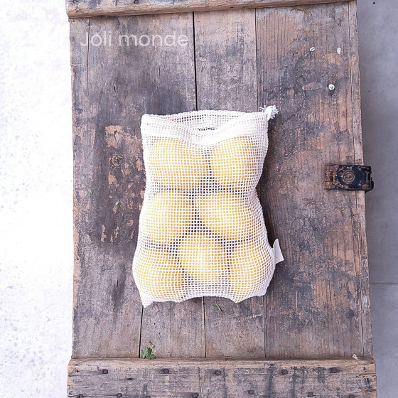 Sac à vrac .  maille filet . SMALL 15 x 25 cm - Fruits & Légumes . Poids 20 g - Joli Monde