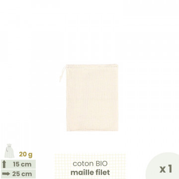 Sac à vrac .  maille filet . SMALL 15 x 25 cm - Fruits & Légumes . Poids 20 g - Joli Monde