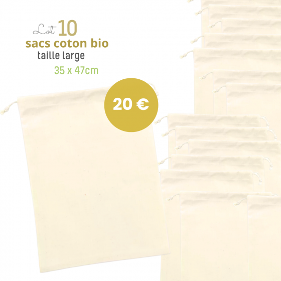 Lot 10 sacs coton bio . Emballage cadeau responsable ! 35 x 47 cm - Joli Monde