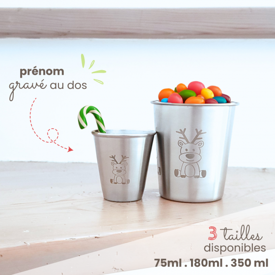 Timbale inox gravée Petit Renne . Personnalisable - JOLI MONDE