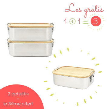 Lot 2 boites Bento bambou 1000 ml + 1 gratuite . Joli Monde