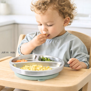 Assiette inox à ventouse & compartiments . Sauge