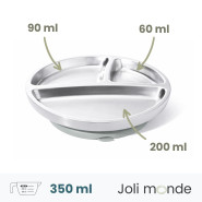Assiette inox à ventouse & compartiments . Sauge