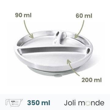 Assiette inox à ventouse & compartiments . Sauge 2