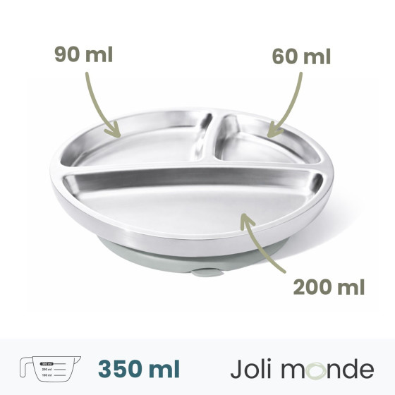 Assiette inox à ventouse & compartiments . Sauge