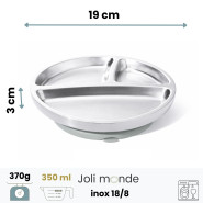 Assiette inox à ventouse & compartiments . Sauge