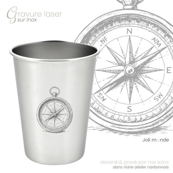Timbale 300 ml inox . Gravure Gouvernail . Joli Monde