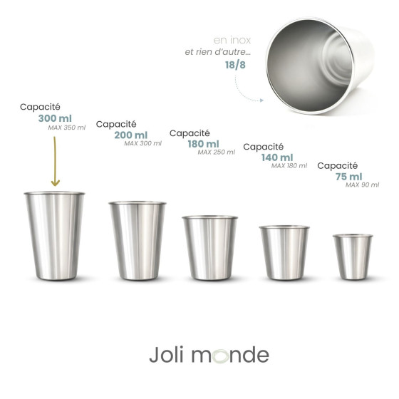 Ensemble 4 timbales 300 ml inox & leur housse . Plein air . Joli Monde