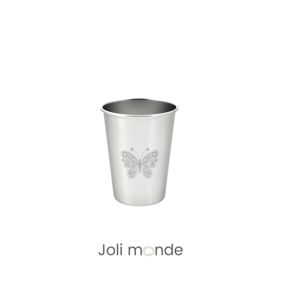 Timbale 200 ml inox . Gravure Mandala Papillon . Joli Monde