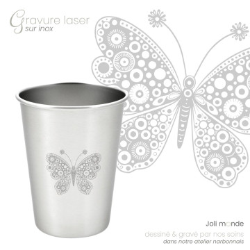 Timbale 200 ml inox . Gravure Mandala Papillon . Joli Monde 2