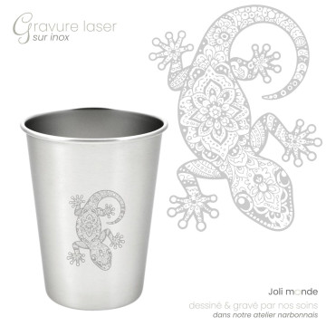 Timbale 200 ml inox . Gravure Mandala Papillon . Joli Monde 2