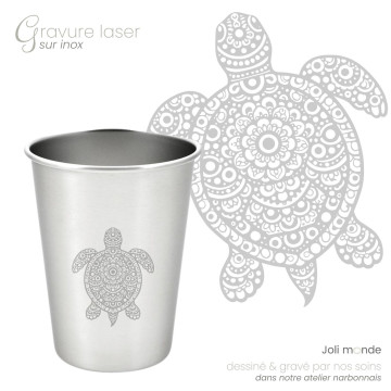 Timbale 200 ml inox . Gravure Mandala Eléphant. Joli Monde 2