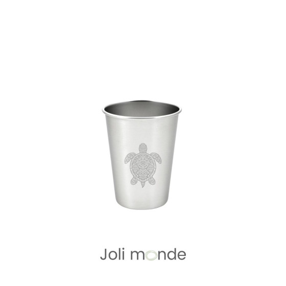 Ensemble 4 timbales 200 ml inox & leur housse . Animaux Mandala . Joli Monde