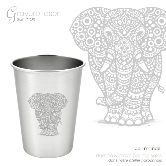 Ensemble 4 timbales 200 ml inox & leur housse . Animaux Mandala . Joli Monde