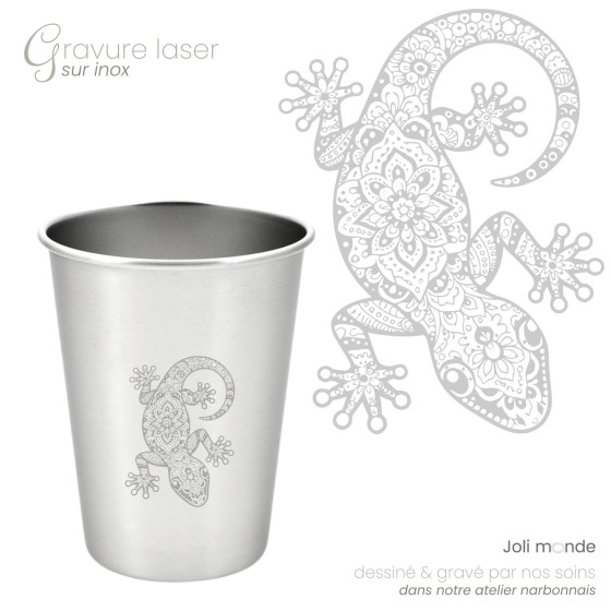 Ensemble 4 timbales 200 ml inox & leur housse . Animaux Mandala . Joli Monde