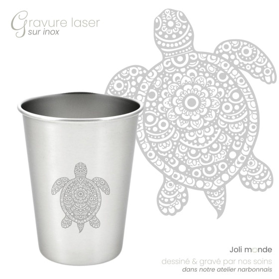 Ensemble 4 timbales 200 ml inox & leur housse . Animaux Mandala . Joli Monde