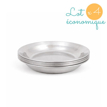 Lot 4 Assiettes inox 19 cm . Joli Monde
