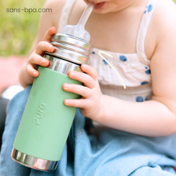 Gourde à paille inox bec souple 260 ml - Orange - PURA 2