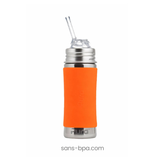 Gourde à paille inox bec souple 260 ml - Orange - PURA