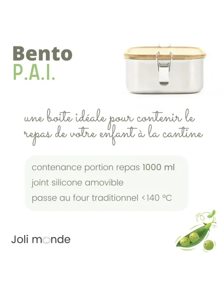 Boite repas bento inox canine et PAI pour école et repas en collectivités, spécial allergies alimentaires, sans BPA