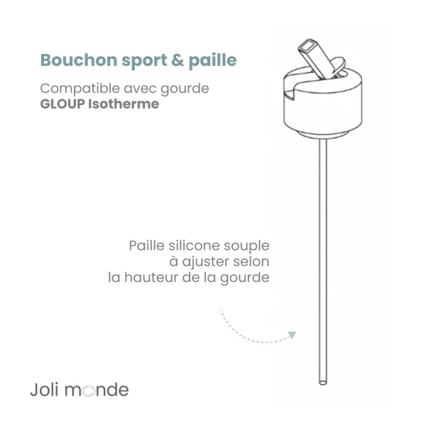 Bouchon sport à paille (inclue) pour gourde inox isotherme La gloup isotherme de chez Joli MOnde
