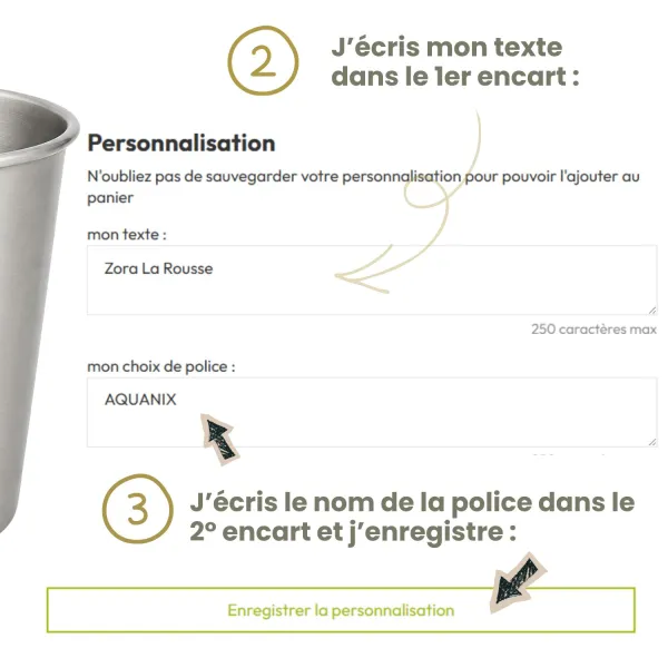 Timbale inox personnalisée prénom + motif au choix - JOLI MONDE | Sans BPA