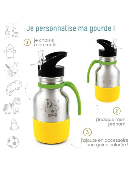 gourde enfant inox personnalisée prénom 350 ml bec sport paille