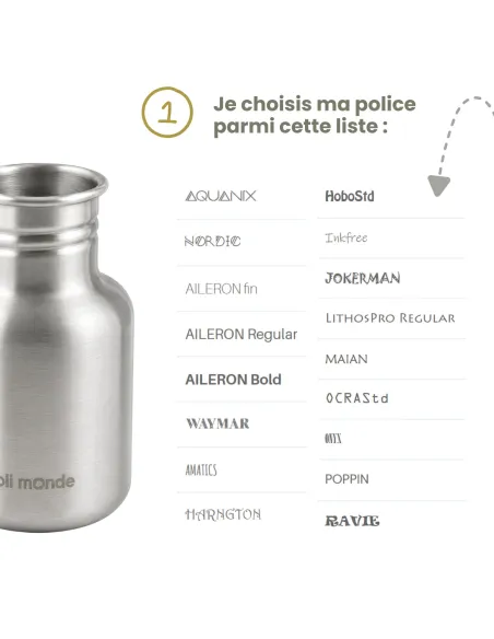 Gourde enfant 350 ml Inox prénom + motif . Bouchon sport & paille . JOLI MONDE| Sans BPA