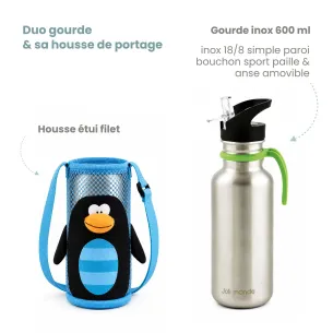 ensemble gourde inox et sa gaine de portage parfait pour l'école et les activités extra-scolaire !