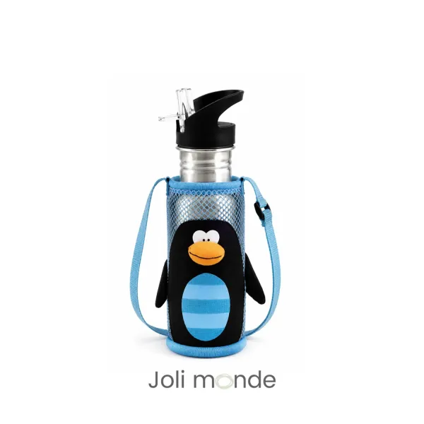 Ensemble gourde inox personnalisée et sa housse de portage PINGOUIN . Joli Monde
