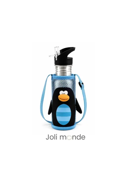 Ensemble gourde inox personnalisée et sa housse de portage PINGOUIN . Joli Monde