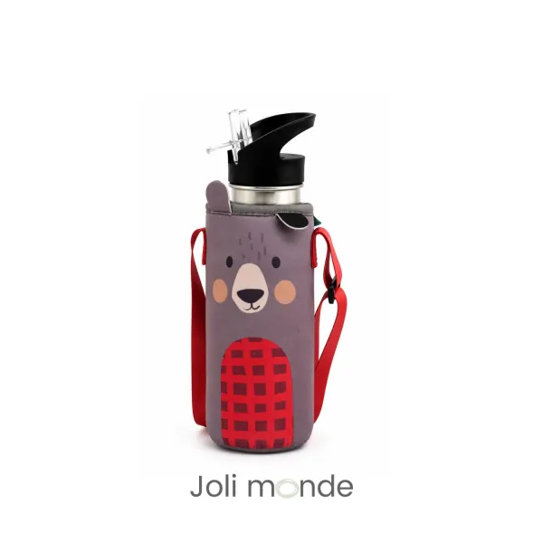Ensemble gourde inox personnalisée et sa housse de portage OURSON . Joli Monde