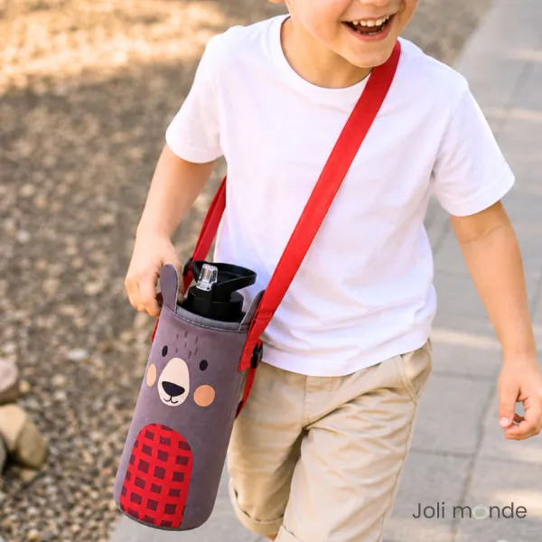 ensemble gourde inox et sa gaine de portage parfait pour l'école et les activités extra-scolaire !