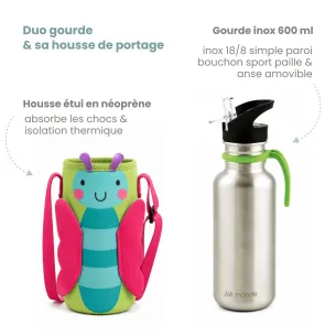 ensemble gourde inox et sa gaine de portage parfait pour l'école et les activités extra-scolaire !