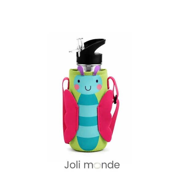 Ensemble gourde inox personnalisée et sa housse de portage PAPILLON . Joli Monde