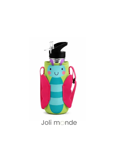 Ensemble gourde inox personnalisée et sa housse de portage PAPILLON . Joli Monde