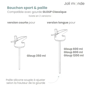 Bouchon sport avec paille intégrée amovible pour Gloup Classique et Klean Kanteen . Joli Monde 2
