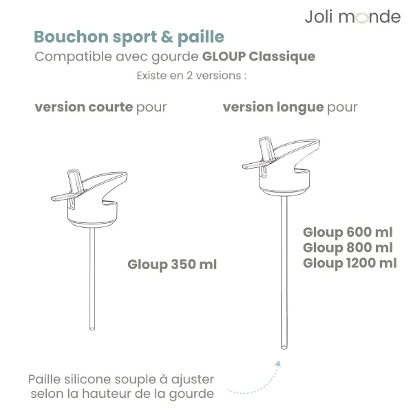 Bouchon sport avec paille intégrée amovible pour Gloup Classique et Klean Kanteen . Joli Monde