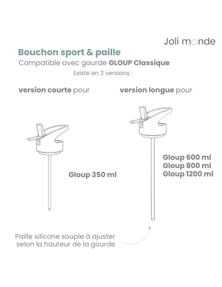 Bouchon sport avec paille intégrée amovible pour Gloup Classique et Klean Kanteen . Joli Monde